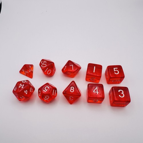 Red Transparent 10-Piece Polyhedral Dice Set for RPG Games Pre-owned