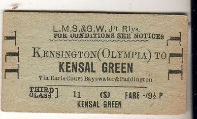 Bahnticket LMS&GWJR Kensington (Olympia) - Kensal Green 1956
