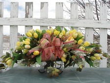 Funeral Caskets Grave Tombstone Saddle Green w/ Yellow Tulips or Red White Pink