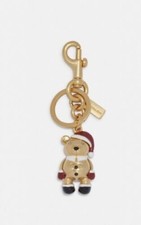 Coach Teddy Bear 3D Keychain Gold Metal Santa Claus Bear Bag Purse Charm C7099