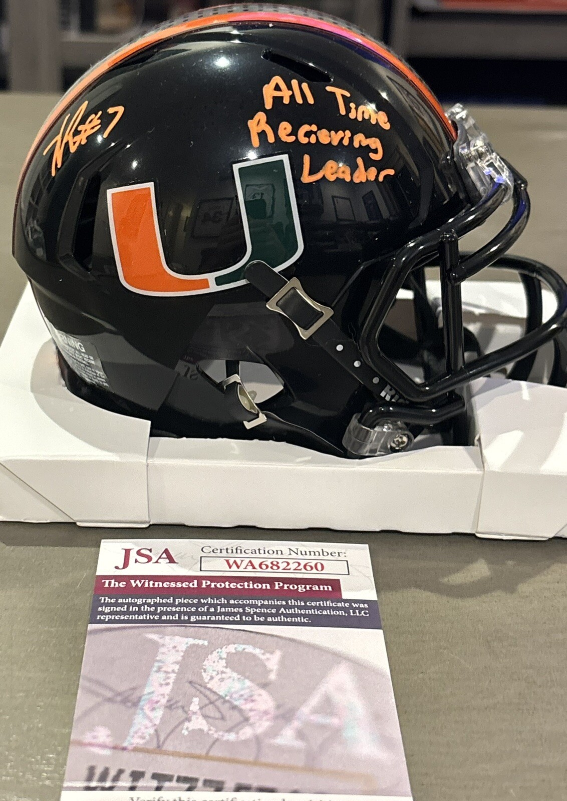 Xavier Restrepo Autographed Signed Miami Hurricanes Mini Helmet Inscription JSA 