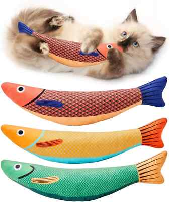Cat Toys Saury Fish, 3 Pack Catnip Crinkle Sound Toys Soft and Durable, Interact