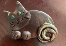 Handmade Clay Brown Cat Brooch Whimsical has a little spot on the ear.