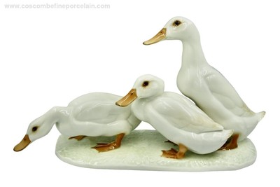 FABELHAFTE Hutschenreuther Porzellan Figur Trio Enten Helmut Diller 50er Jahre 48cm