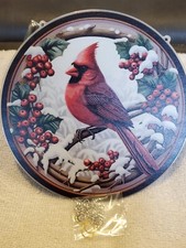ACRYLIC CARDINAL SUN CATCHER  STAIN GLASS LOOK 5.9 INCH DIAMETER