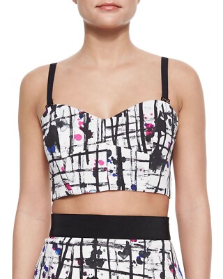 Milly Black And White Colorful Splatter Print Bustier Side Zip Size 2