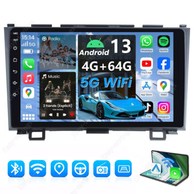 4G+64G Android13 Car Radio Stereo for Honda CRV 2007-2011 Wireless Apple CarPlay