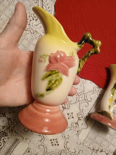Hull Art Pottery 3 Woodland Vases W-8, W-2 & W-3 1940's USA Pink/Greenish Yellow - Picture 5 of 12