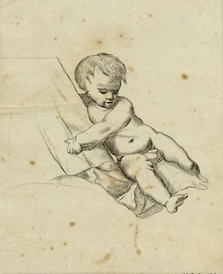 Baby Arbeitszimmer Feder & Tusche Zeichnung um 1820 Leopold Billek Original