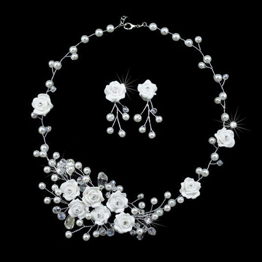 Handmade Bridal Silver Plt Rose Vine Ivory White Pearl & Crystal