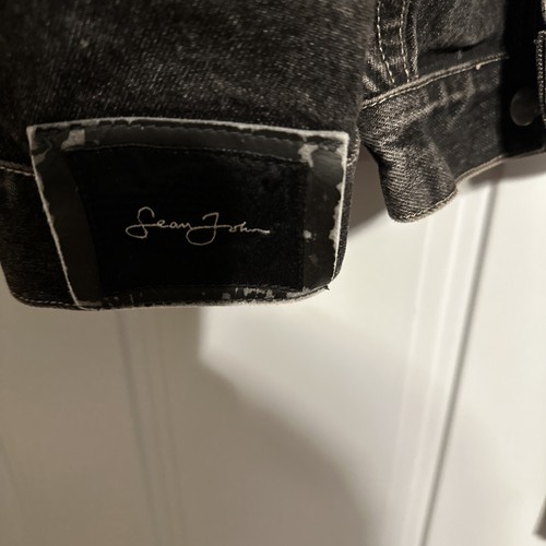 Vintage Sean John Denim Jacket Mens 2XL Black Dark Wash Embroidered Button Up - Picture 10 of 12