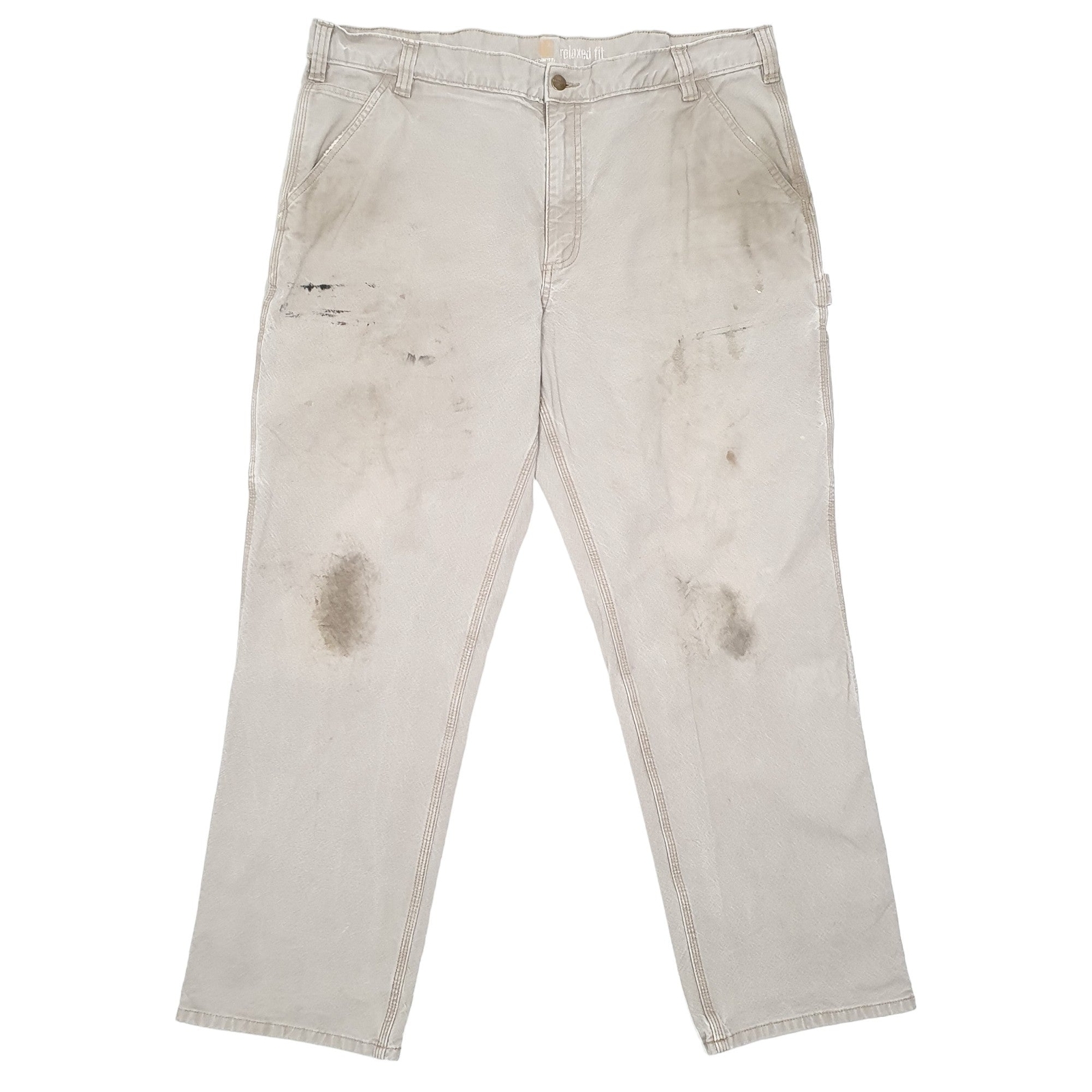 CARHARTT Carpenter Relaxed Carpenter Workwear Trousers Cotton Beige Mens W40 L31 image 2