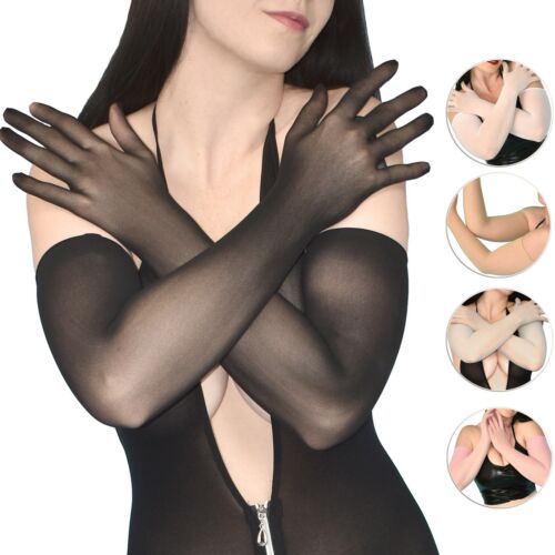 dünne NYLON HANDSCHUHE* Strumpfhosen gloves* transparente Armstulpen stretchig