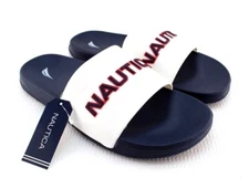 NWT NAUTICA Stono 1 Size 10 White with Red & Blue Raised Logo Slide Mens Sandals