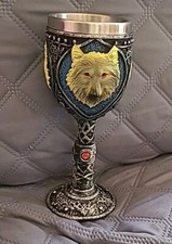 Wolf Gothic Fantasy Goblet Chalice Blue Silver - Game of Thrones Style Red Stone