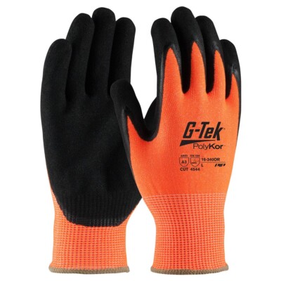 (12) PIP G-Tek Polykor Hi-Vis Orange Shell Nitrile Palm Gloves - 16-340OR, XL