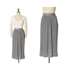 Vintage 1960s Skirt 60s Grey Finely Pleated Wool Blend High Waist Wear to Work