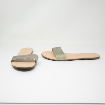 NEW Tkees Alex Glitter Sparkle Gold Neutral Open Toe Slip On