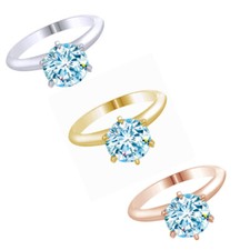 2ct Solitaire Engagement Wedding Ring Simulated Aquamarine 925 Sterling Silver