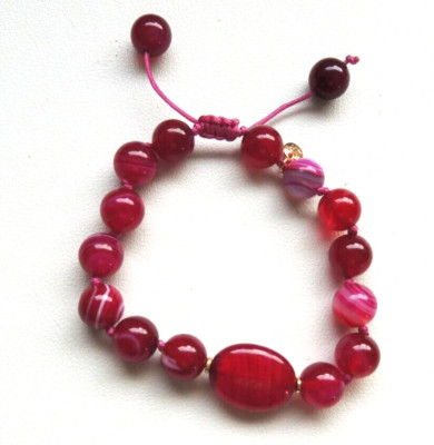 NEU LOLA ROSE RUND PERLE FUCSHIA QUARZ HALBEDELSTEIN ARMBAND MITTIG OVAL