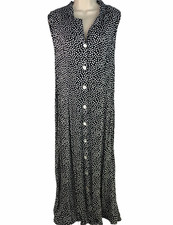 Vintage 90s Maxi Dress Womens Size M Polka Dot Button Front Black Cut Out Back