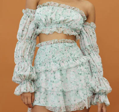 ONE AND ONLY mint green floral long sleeve crop top 