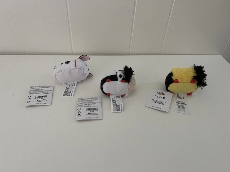 Disney Store 101 Dálmatas Mini Tsum Tsum Peluche Juego De 3 Nuevo Con Etiquetas Cruella Foto 4 de 4