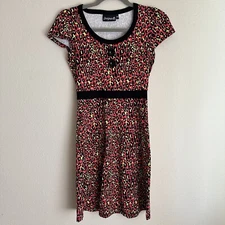 Sourpuss Dress XS Leopard Beki Pink Babydoll Vixen Goth Rockabilly Pin up EMO
