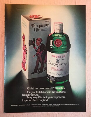 vintage 1970s magazine Ad TANQUERAY GIN Christmas Bar Liquor mancave