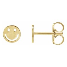 Smiley Face Stud Earrings 14k Gold