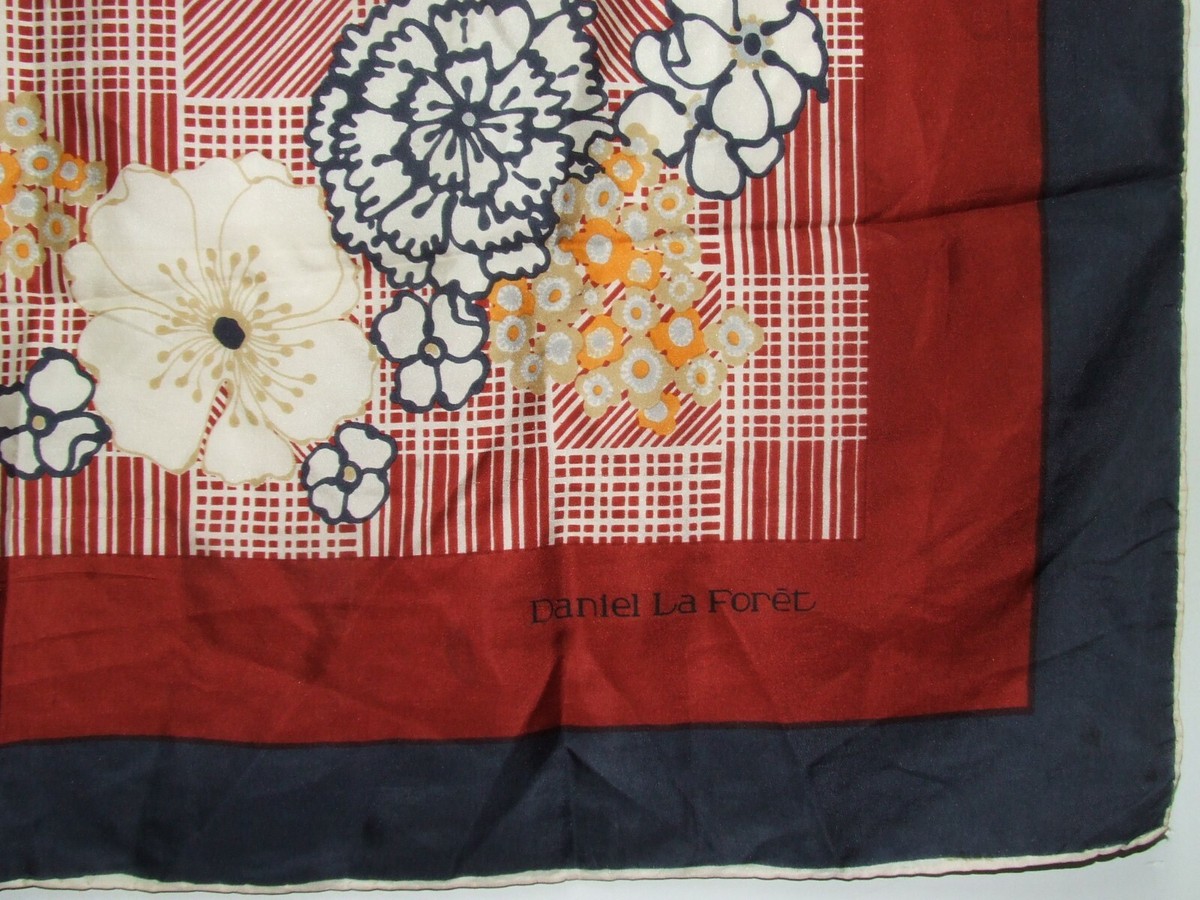 Foulard Vintage En Soie Pure 100% Daniel La Foret - 88x88 Cm - Motif Multicolore Années 80