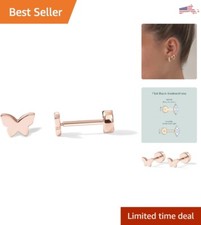14K Gold Plated Sterling Silver Butterfly Stud Earrings  Flat Back  Jewelry
