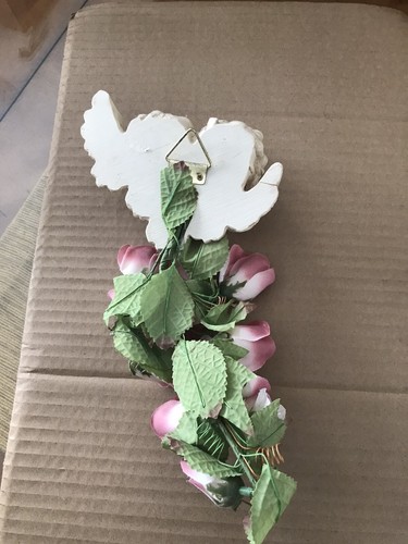 8 1/2" Cherubs Religious -with adjust silk flowers wall decor - angels vintage - Picture 2 of 3