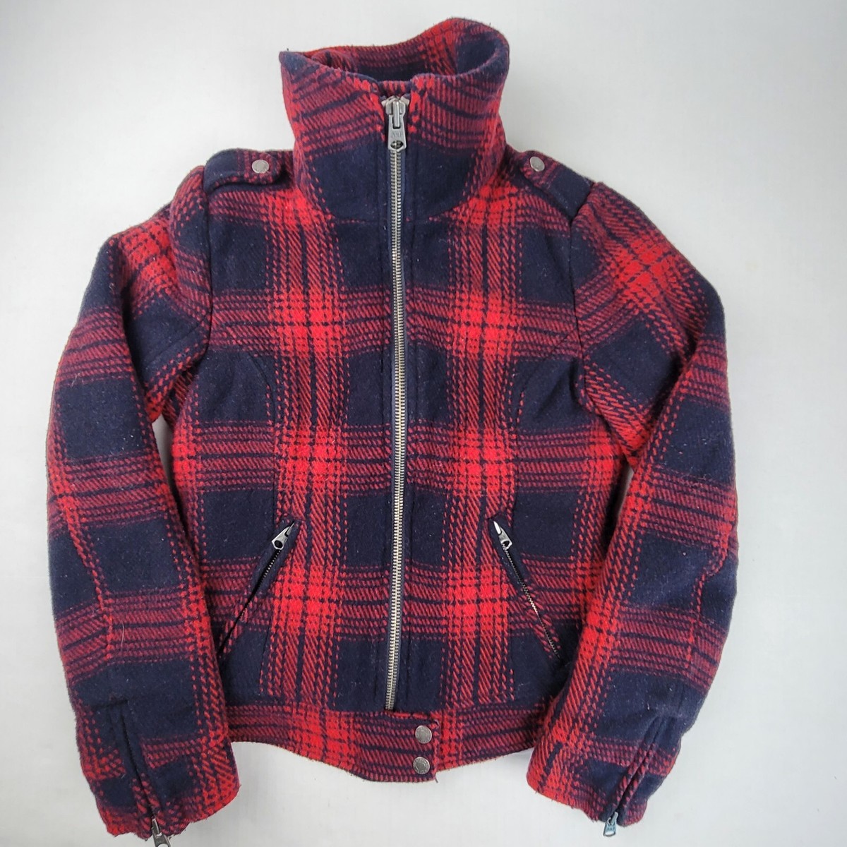 Abercrombie And Fitch Plaid Jacket Womens Large Red Black Full Zip