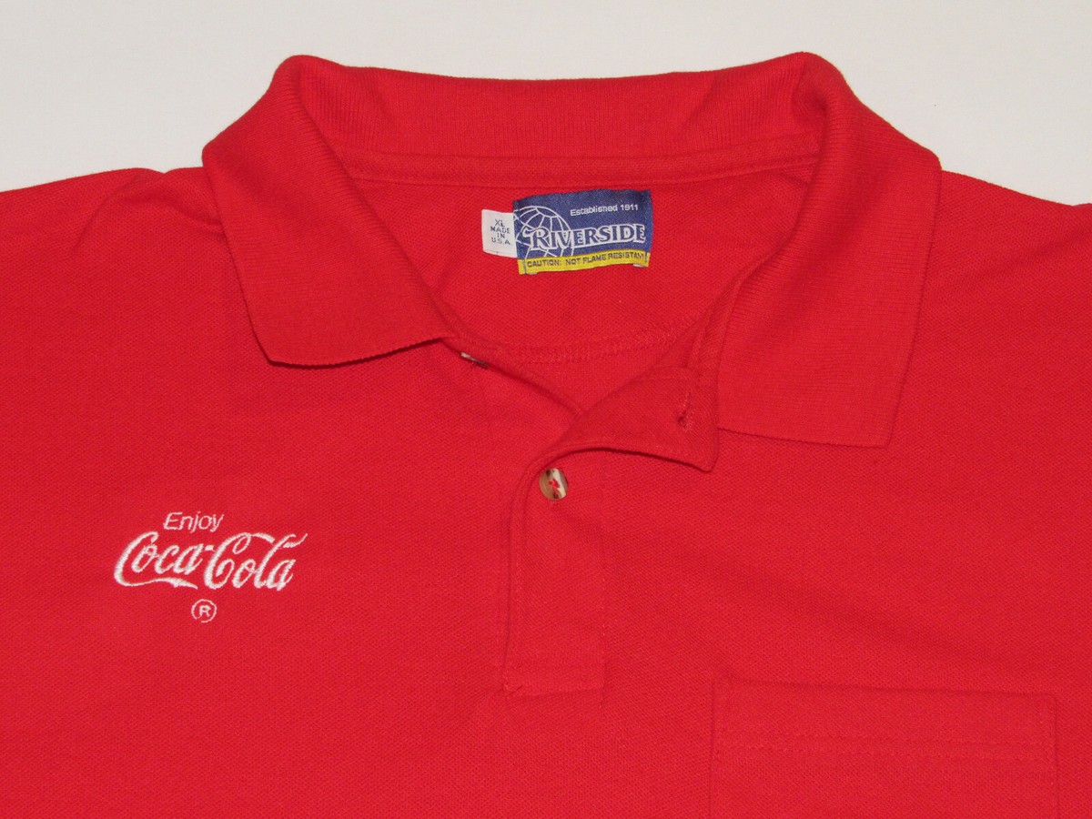 ENJOY COCA COLA RED SHORT SLEEVE POLO SHIRT! SINGLE POCKET! MADE 