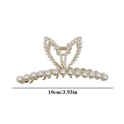 Fashion Pearl Rhinestone Rabbit Ear Catch Hairpin Clip Hair Catch Claw Headdress - Picture 2 of 13