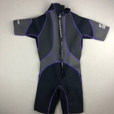 Maui  Sons Titanium Shortie Wetsuit Youth Size 10 Black Gray Purple Stitching