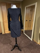 Vintage 1990s Black/ Midnight Navy James Galanos Couture Cocktail Dress Size 4