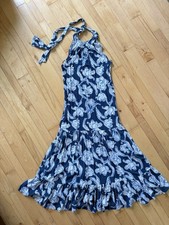 Vince Camuto Halter Summer Maxi Dress Size S Blue White Floral Tiered Cute!!