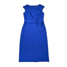 NWT Tahari Womens Sheath Dress 6 Cobalt Blue Tie Waist Midi Cocktail Work Cap/S