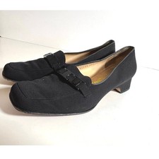 Vtg 90s Salvatore Ferragamo Black Canvas Gancini Block Heel Pumps Women 8 Italy