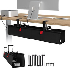 No Drill under Desk Cable Management Tray, 28" Cord Organizer for Table, Clamp/S