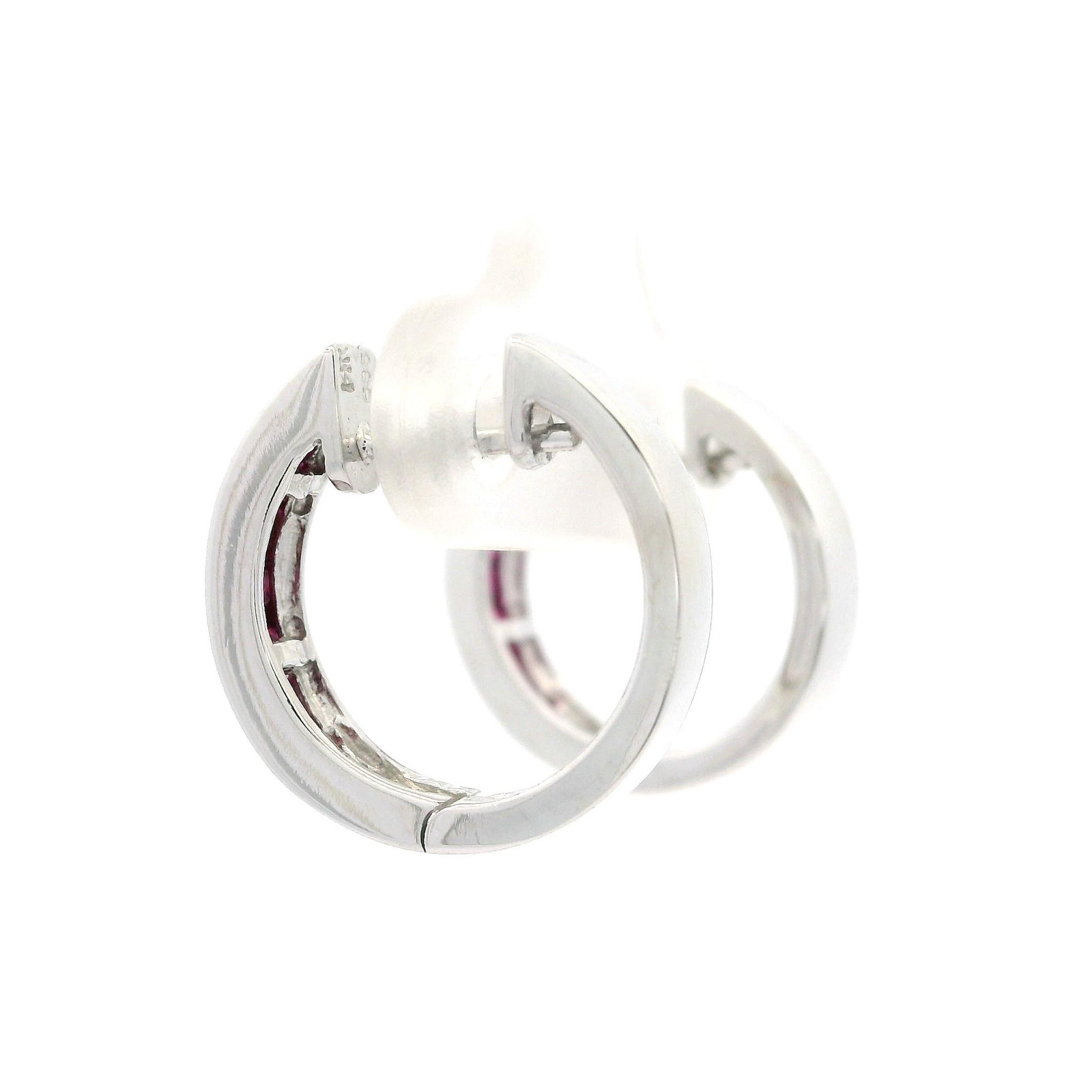 Solid 14k White Gold Square Channel Set Ruby Hugg… - image 4