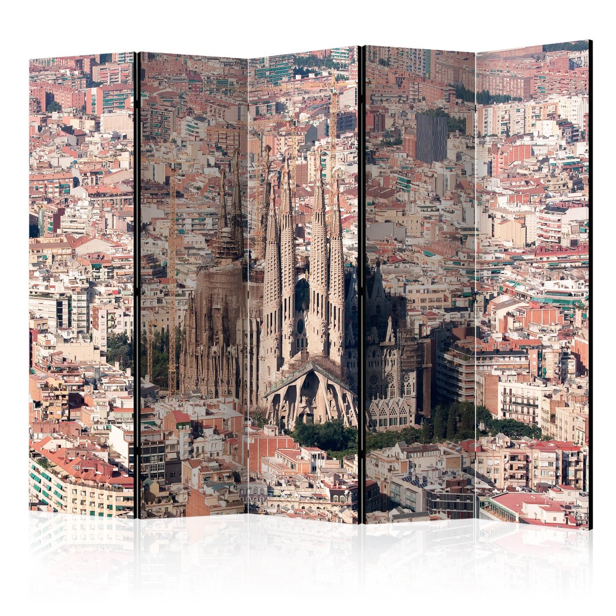 Paravent 5 volets Heart of Barcelona 172x225 cm en bois de sapin imprimé canvas