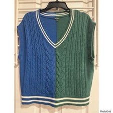 Wild Fable Blue  Green Sleeveless Sweater Vest Colorblock Small Preppy Knit