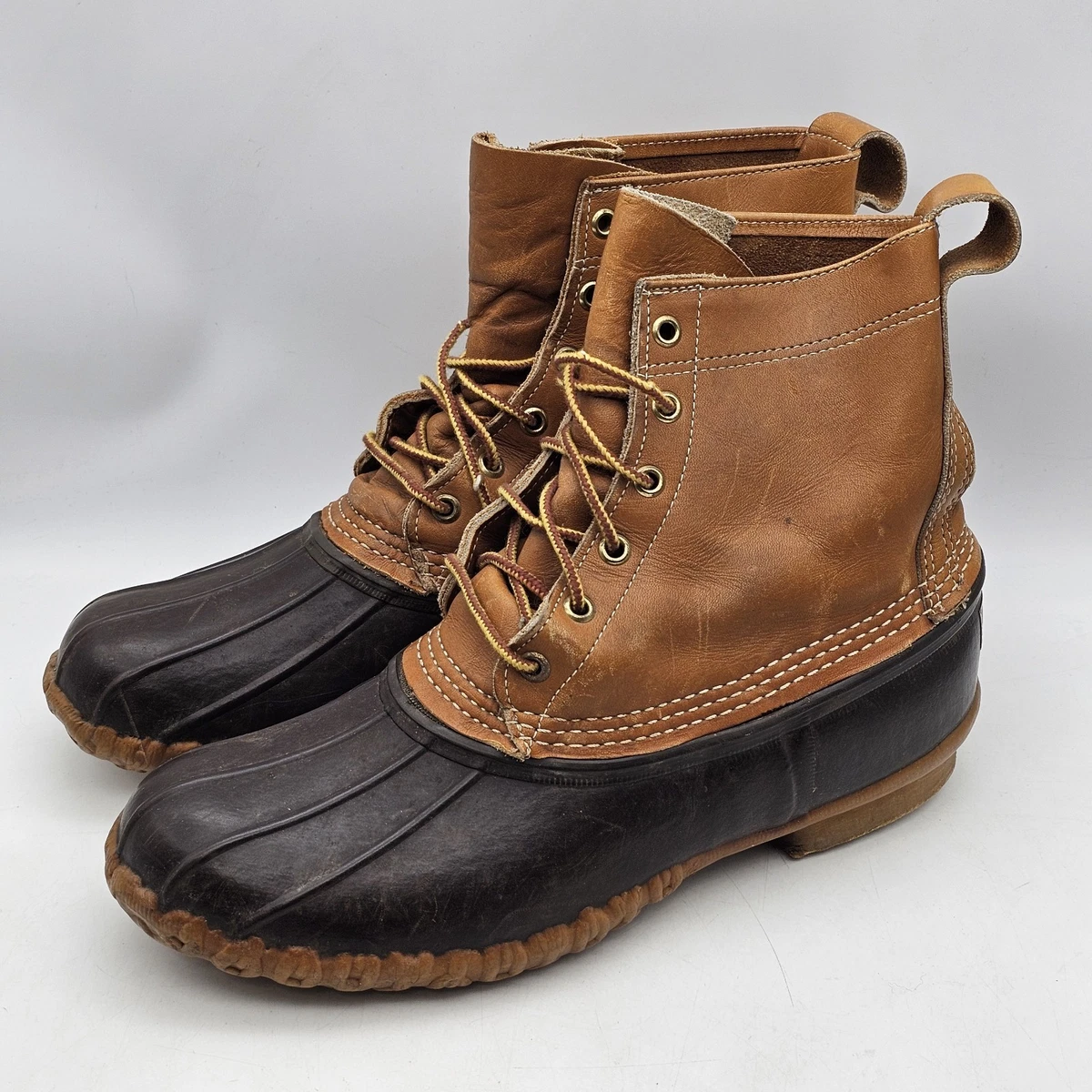 Vintage Ll Haricot Canard Bottes Hommes 8 LG Cuir Brun Doublé
