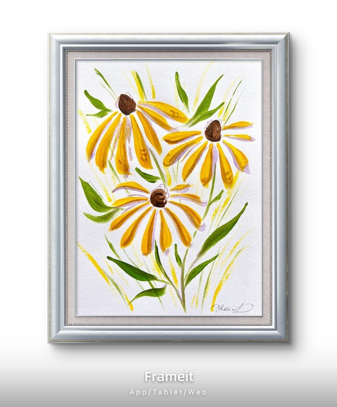 Original Yellow Daisies 1 Painting by Alannah Dyer- Art 5x7 in. Yellow Flowers
