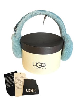 UGG Shearling Sheepskin & Leather Earmuffs Teal Green with UGG Box Made in Spain