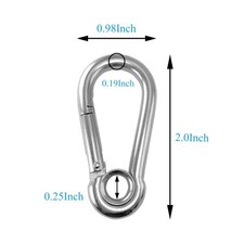 5 PCS 2" 3/16" Stainless Steel Carabiner Clip with Eyelet 110lb Load Spring