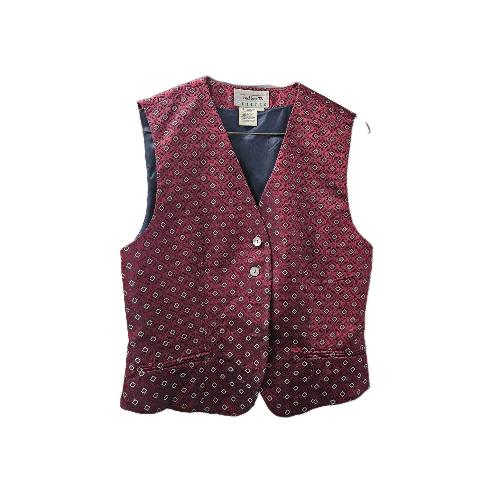 Talbots Petites Patterned Vest 2 Button Burgandy … - image 2